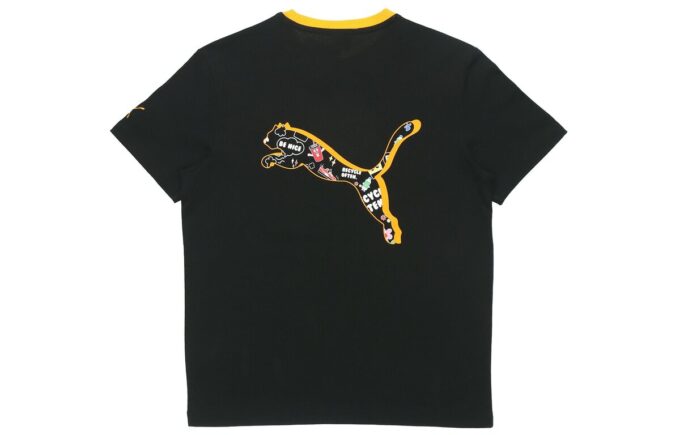 Awareness Logo Embroidered Printing Sports Loose Round Neck Short Sleeve Black