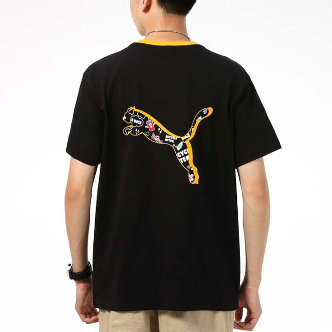 Awareness Logo Embroidered Printing Sports Loose Round Neck Short Sleeve Black