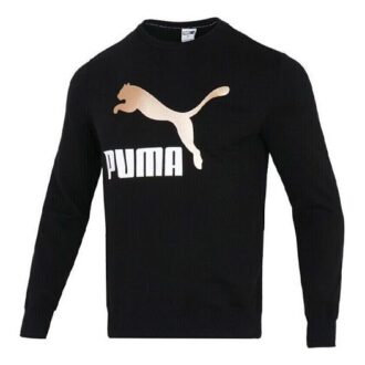 Bronzing Logo Sports Round Neck Pullover Black