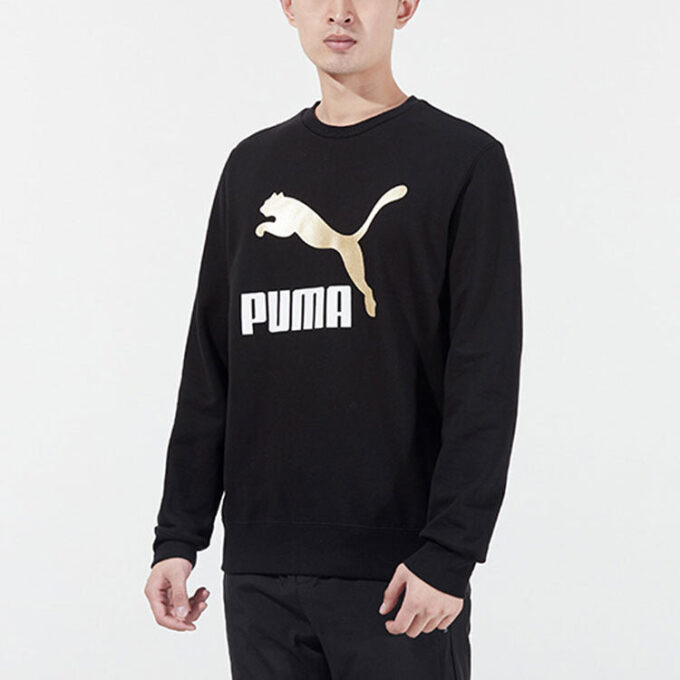 Bronzing Logo Sports Round Neck Pullover Black
