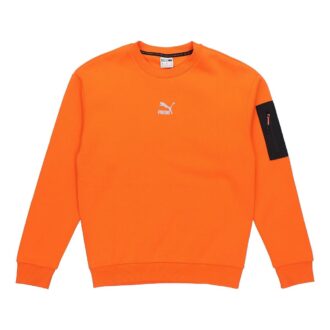 Casual Loose Round Neck Pullover Flame Orange