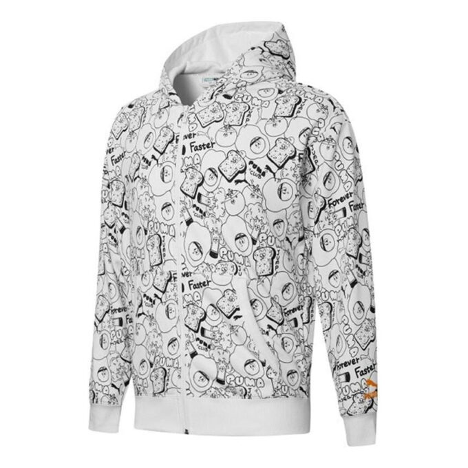 Club All Over Print Full Zip Hoodie Jacket “White”