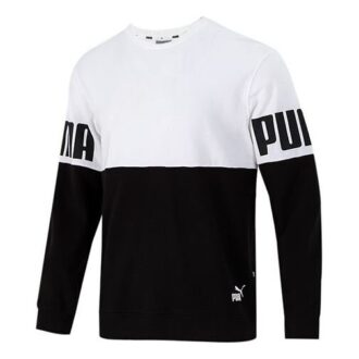 Colorblock Alphabet Round Neck Pullover Black White