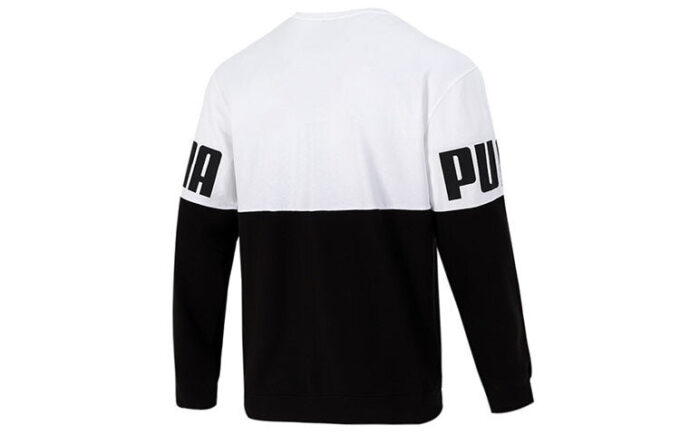 Colorblock Alphabet Round Neck Pullover Black White