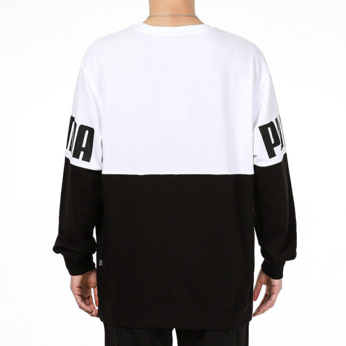 Colorblock Alphabet Round Neck Pullover Black White