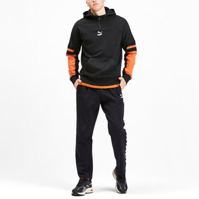 Colorblocked Half Zip Hoodie “Black Orange White”