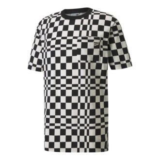 Contrasting Colors Sports Plaid Round Neck Short Sleeve Black