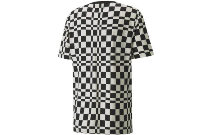 Contrasting Colors Sports Plaid Round Neck Short Sleeve Black