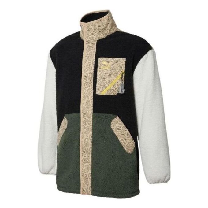 Cuff Stand Collar Casual Jacket “Black Green White Tan”