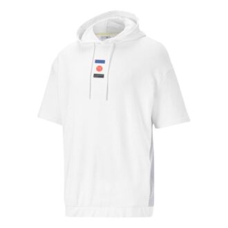Decor 8 Short Sleeve Hoodie “White Red Blue”