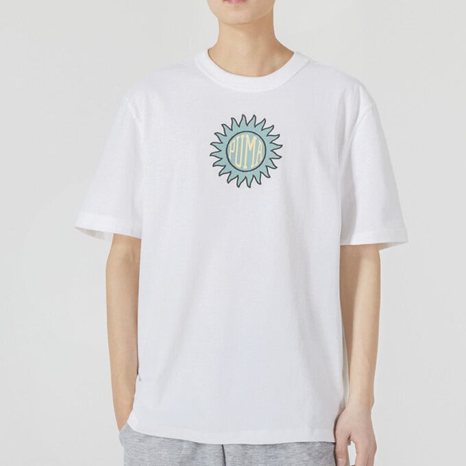 Downtown Graphic Tee Funny Printing Round Neck Short Sleeve White