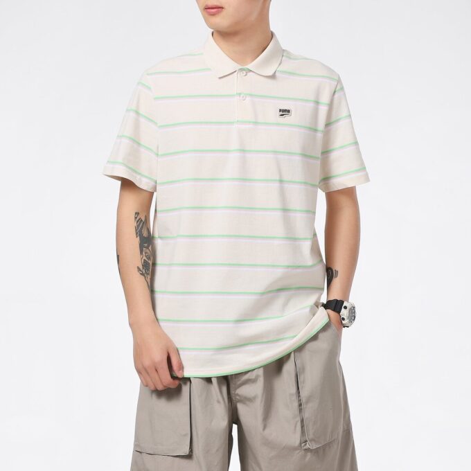 Downtown Stripe Polo Tee Shirt “Beige”