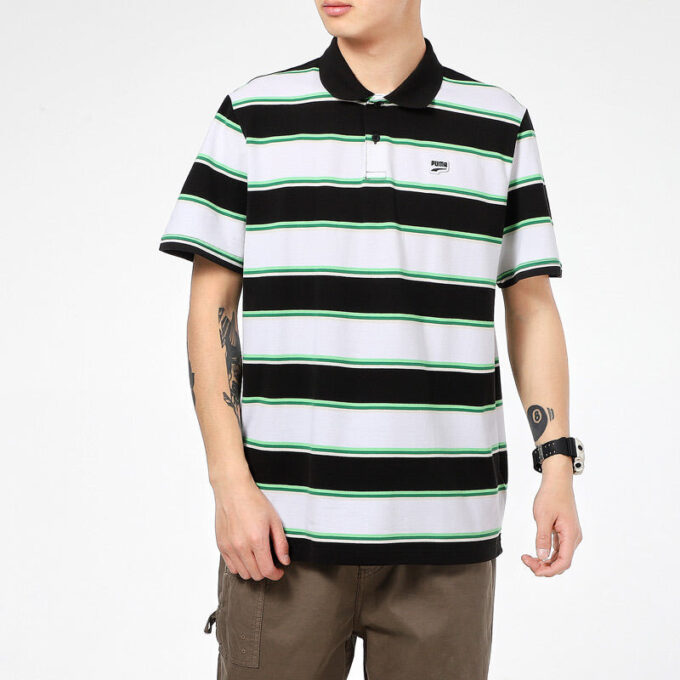 Downtown Stripe Polo Tee Shirt “White”
