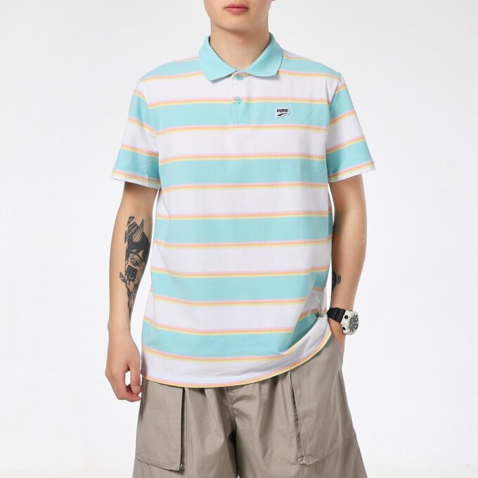 Downtown Stripe Polo Tee Shirt “White”