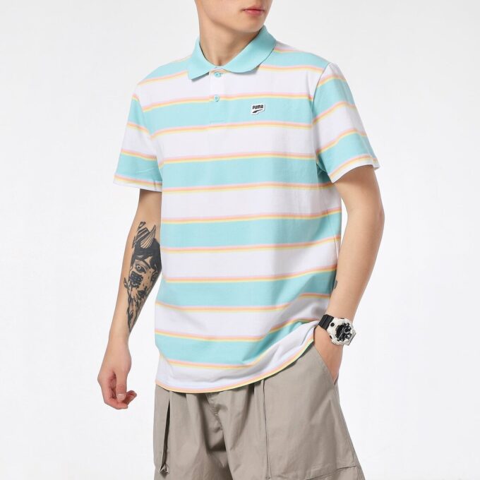 Downtown Stripe Polo Tee Shirt “White”