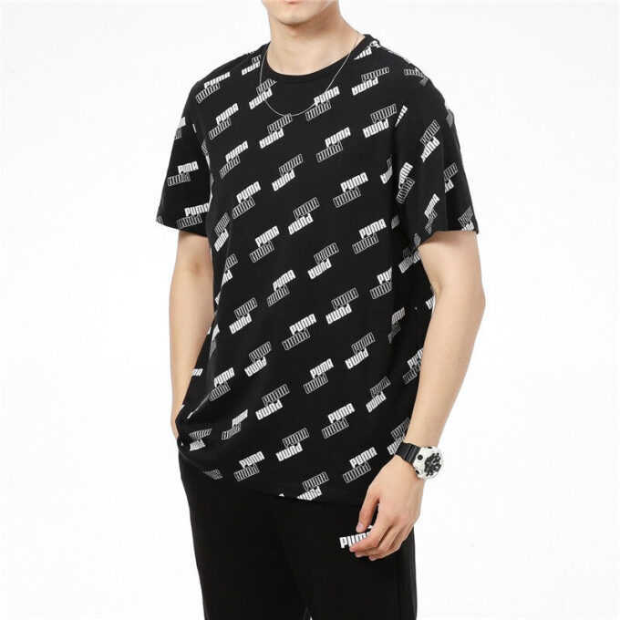 Full Print Logo Round Neck Breathable Round Neck Short Sleeve Black