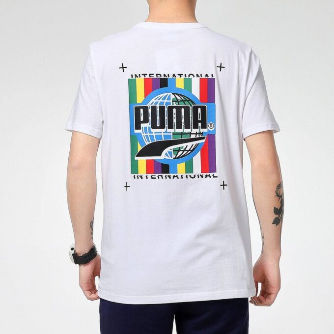 Graffiti Photo Print Short Sleeve T-Shirt “White Blue Red”