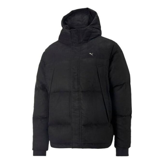 Logo MMQ Faux Leather Down Jacket “Black”