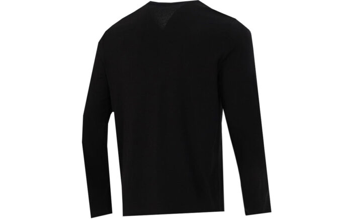 Logo Print Training Sports Breathable Round Neck Long sleeve T Shirt Men s Black
