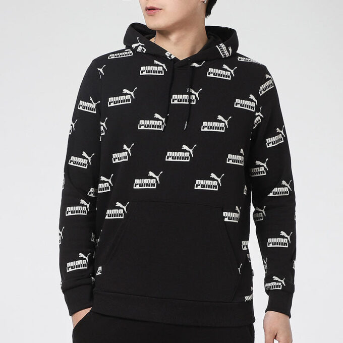 Logo Printed Casual Sports Hooded Sweater Men”s Black