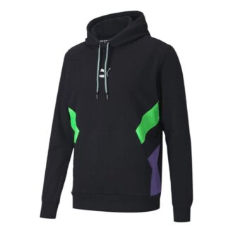 logo Printed Pullover Hooded Fleece Men Black