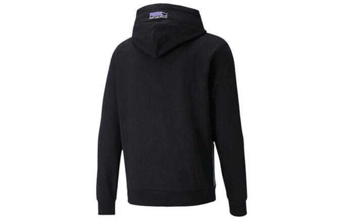 logo Printed Pullover Hooded Fleece Men Black