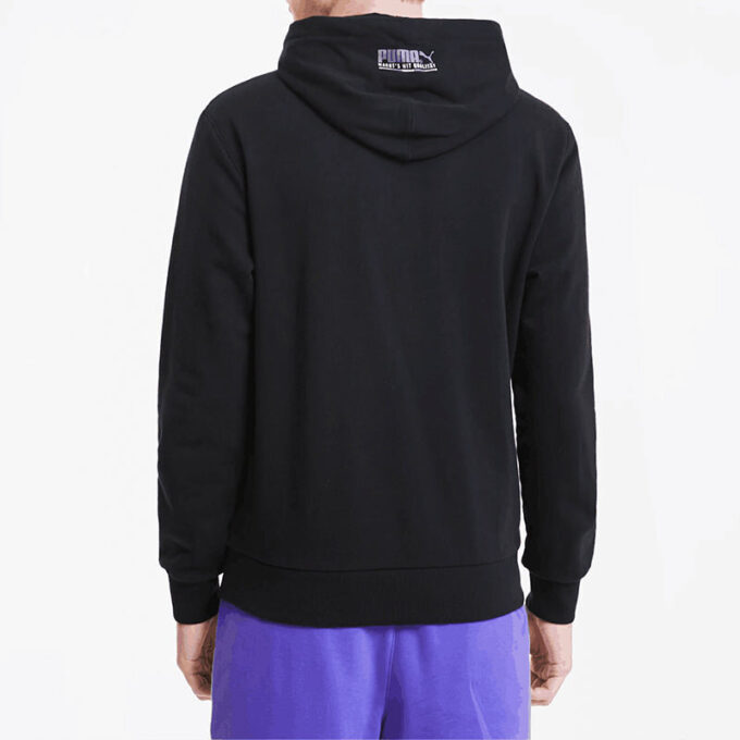 logo Printed Pullover Hooded Fleece Men Black