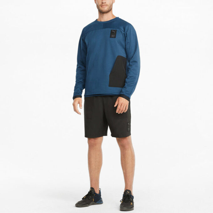 Logo Round Neck Long Sleeves Pullover Navy Blue