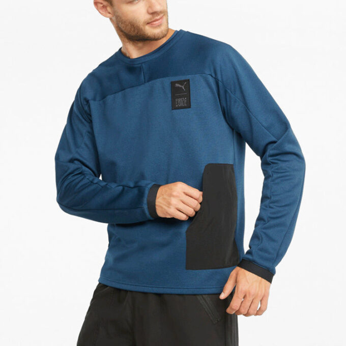 Logo Round Neck Long Sleeves Pullover Navy Blue