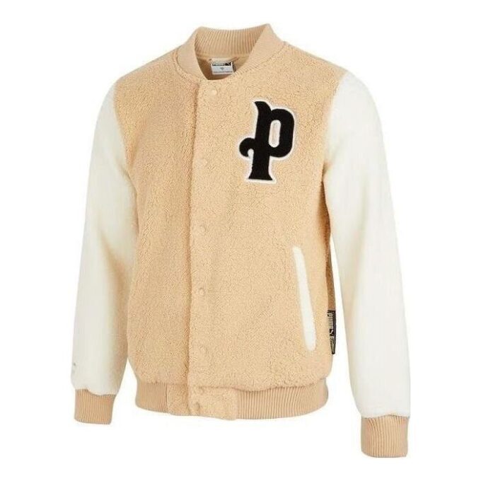 Logo Sherpa Baseball Jacket “Beige”