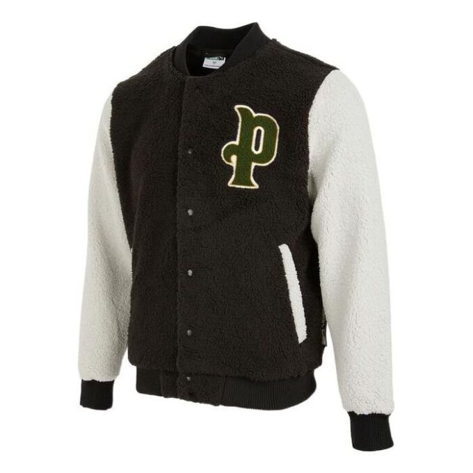 Logo Sherpa Baseball Jacket “Black”