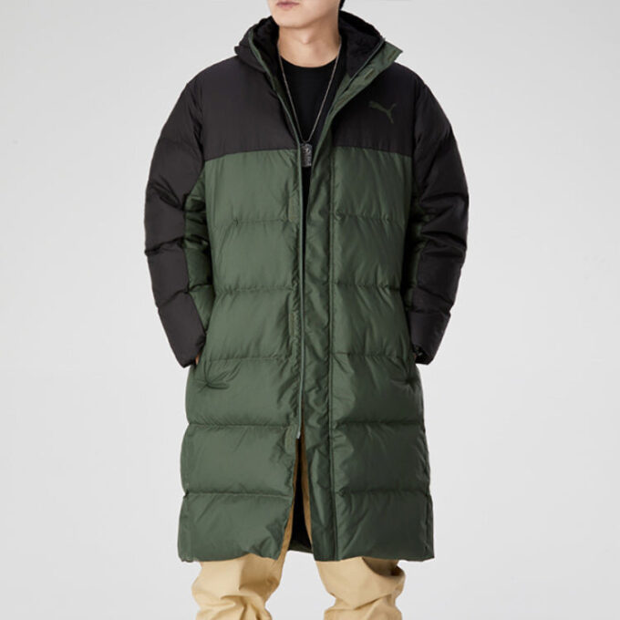 Long Oversized Down Jacket “Green Black”