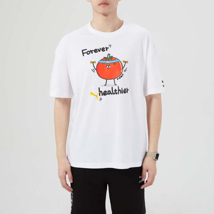 Men”s PUMA Funny Printing Sports Round Neck Short Sleeve White