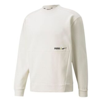Men”s PUMA Winterized Crew Logo Solid Color Fleece Lined Sports Knit Round Neck Pullover White