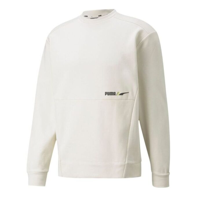 Men”s PUMA Winterized Crew Logo Solid Color Fleece Lined Sports Knit Round Neck Pullover White