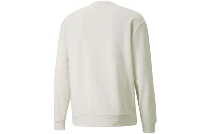 Men”s PUMA Winterized Crew Logo Solid Color Fleece Lined Sports Knit Round Neck Pullover White