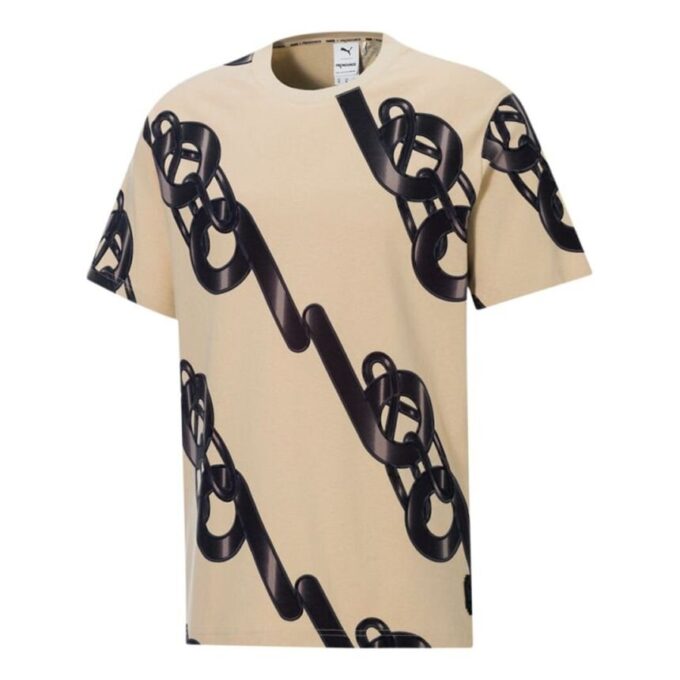 Men”s PUMA x PRONOUNCE Unisex Graphic Tee Crossover Chain Printing Athleisure Casual Sports Short Sleeve Khaki