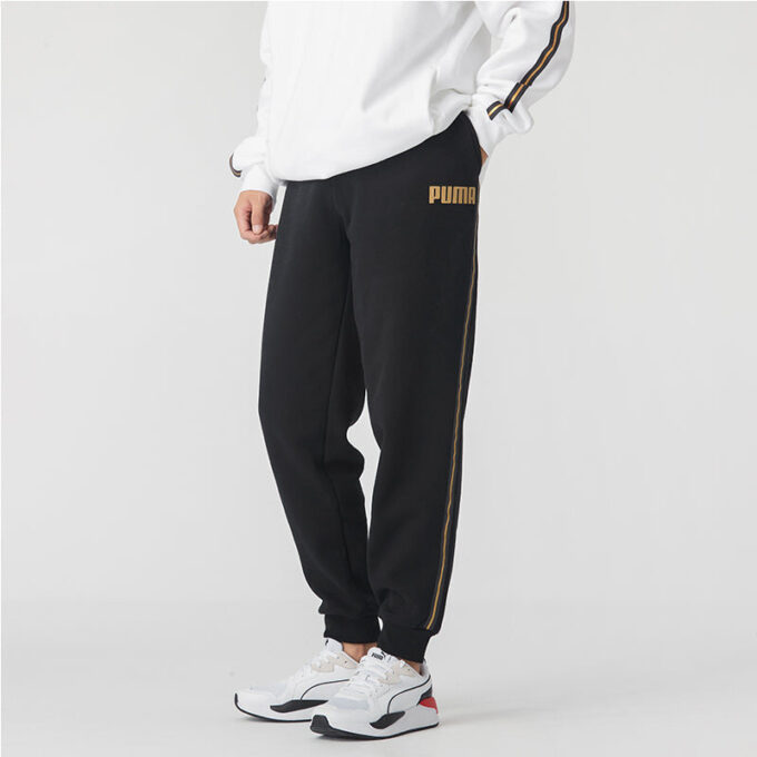 Metallic Nights Tape logo Printed Knitting Sports Trouser Men Black