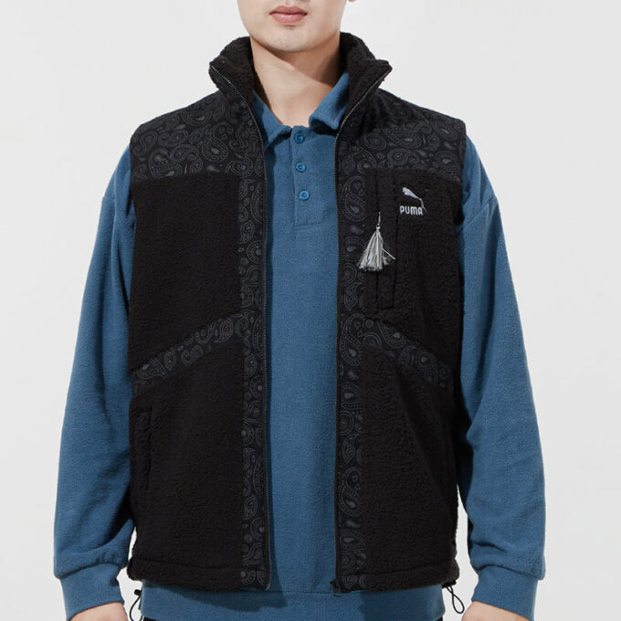 Paisley Woven Sherpa Vest “Black”