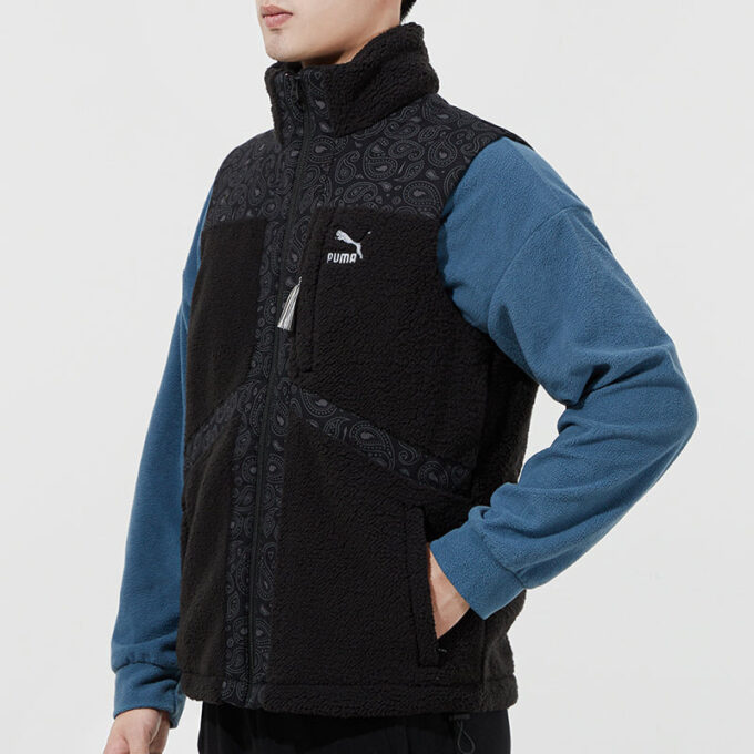 Paisley Woven Sherpa Vest “Black”