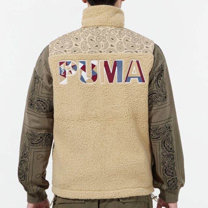 Paisley Woven Sherpa Vest “Tan”