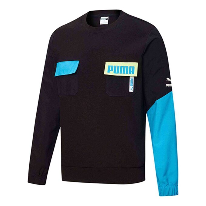 Patched Crew Neck Sweater “Black Blue”