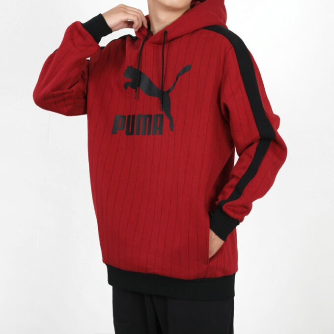 Pinstripe Aop Pullover Hoodie “Red”