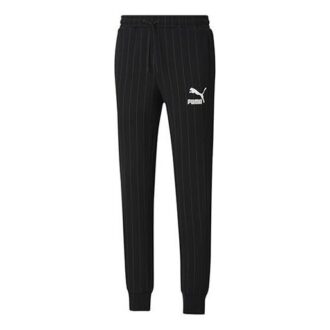Pinstripe Casual Fleece Lined Long Pants Black