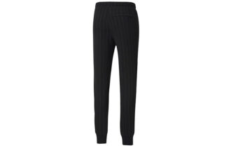 Pinstripe Casual Fleece Lined Long Pants Black