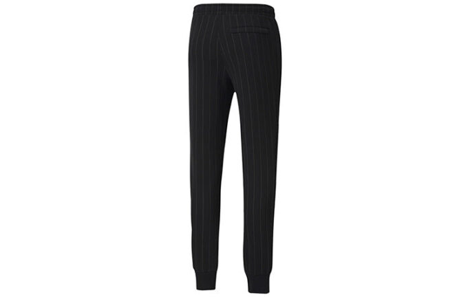 Pinstripe Casual Fleece Lined Long Pants Black
