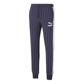 Pinstripe Casual Fleece Lined Long Pants Blue