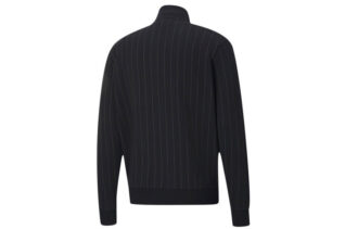Pinstripe Track Top Stripe Fleece Lined Stand Collar Zipper Jacket Black