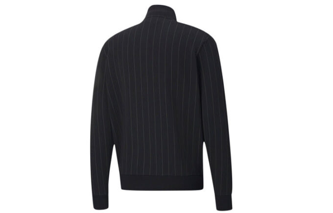 Pinstripe Track Top Stripe Fleece Lined Stand Collar Zipper Jacket Black