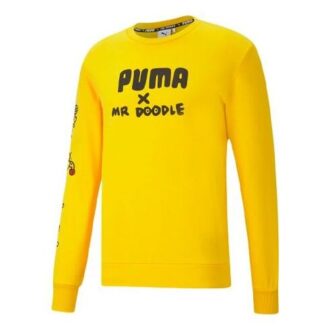 Printing Round Neck Sports Knit Pullover Yellow